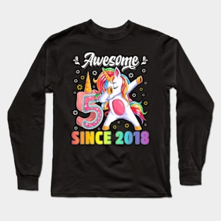 Awesome Dabbing Unicorn Birthday 5 Year Old Girl 5Th Long Sleeve T-Shirt